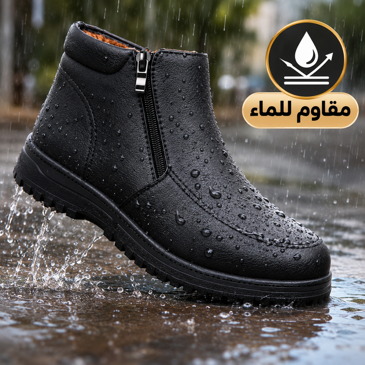 حذاء شتوي رجالي مبطن فرو بسحابين – مقاوم للماء وخفيف الوزن - الصورة 2
